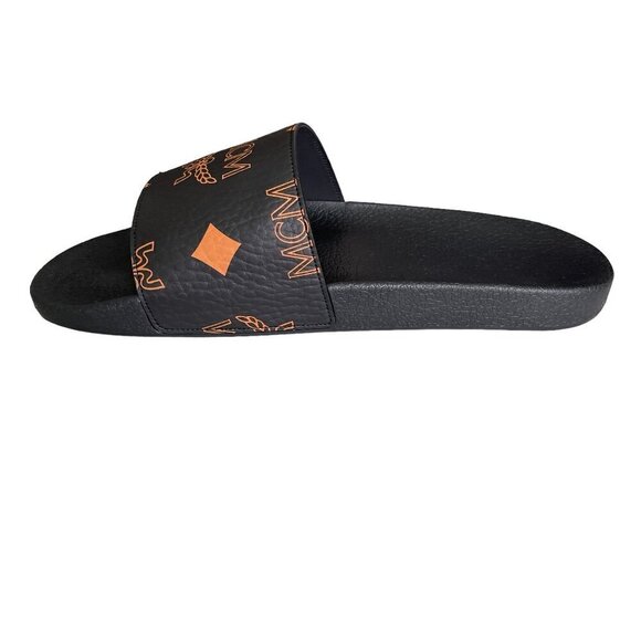 MCM Mens Black Visetos Print Leather Slides SlippersMEX DAMM01 45